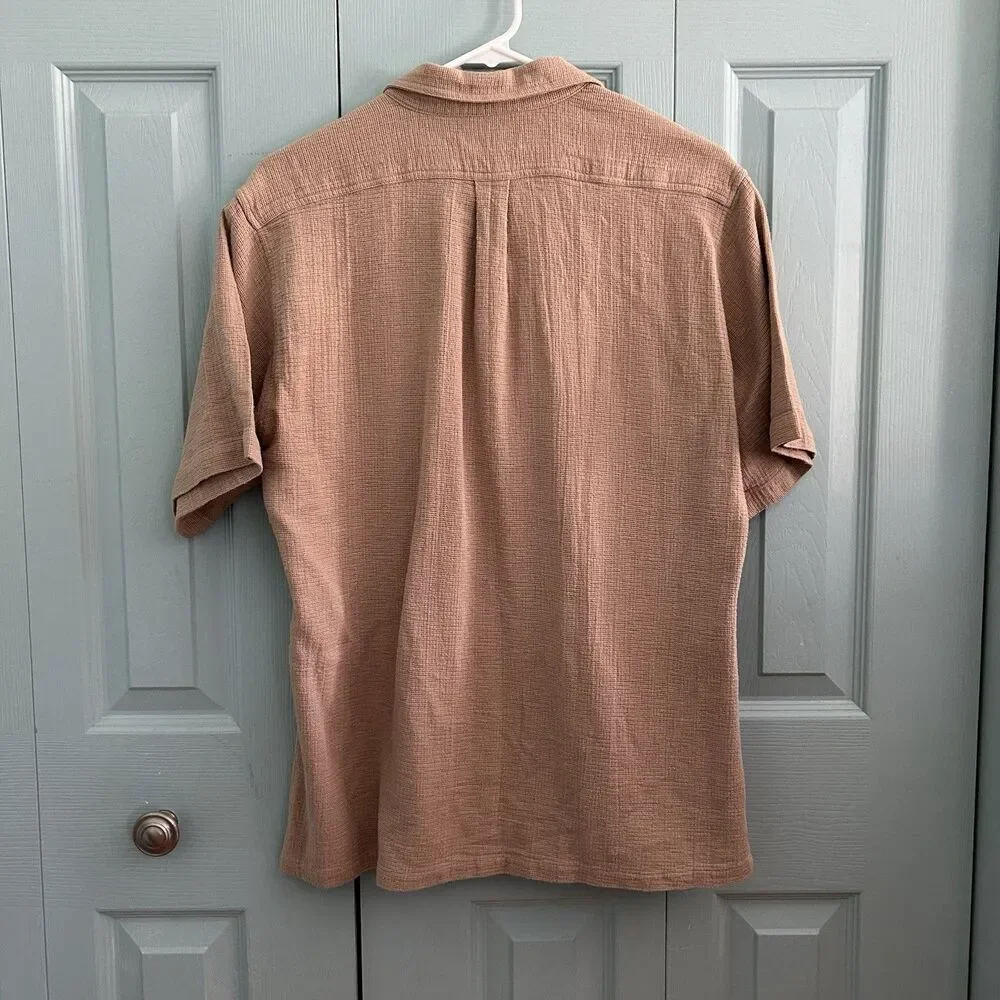 L.L. Bean Womens Twill Button Up Collared Shirt‎ Large Short Sleeve Tan